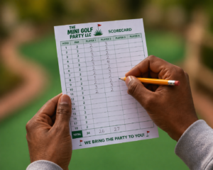 mini golf scorecard in hands