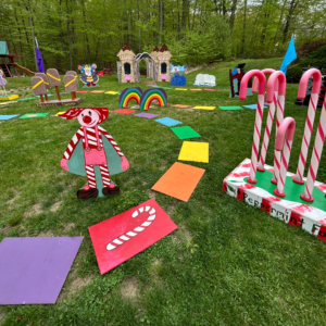giant candyland game in backyard