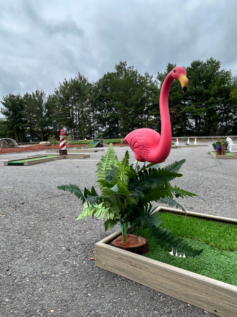 corporate mini golf set up in parking lot outdoors
