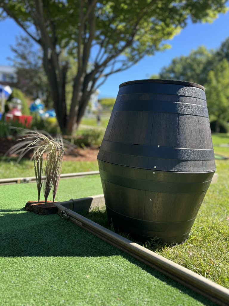 whiskey barrel mini golf obstacle